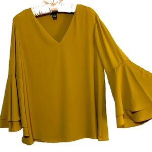 Alfani Top 10 New Beautiful Tawny Gold Silky Bell Sleeve Tunic Shirt Blouse NWT